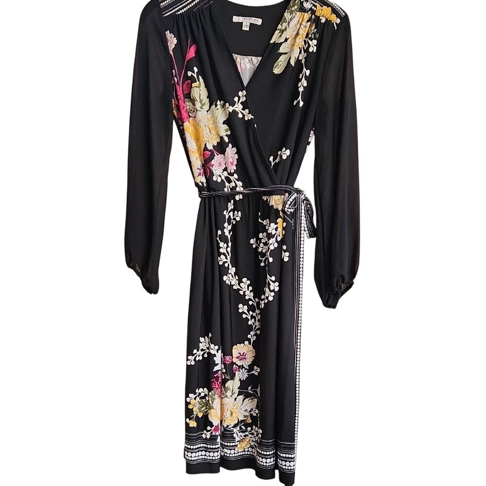 Studio One women's small Black Floral Long Sleeve Dress